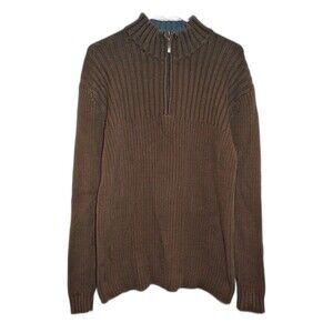 Royal Robbins Brown/Blue Half Zip Ribbed Cotton Sweater - Women's Large